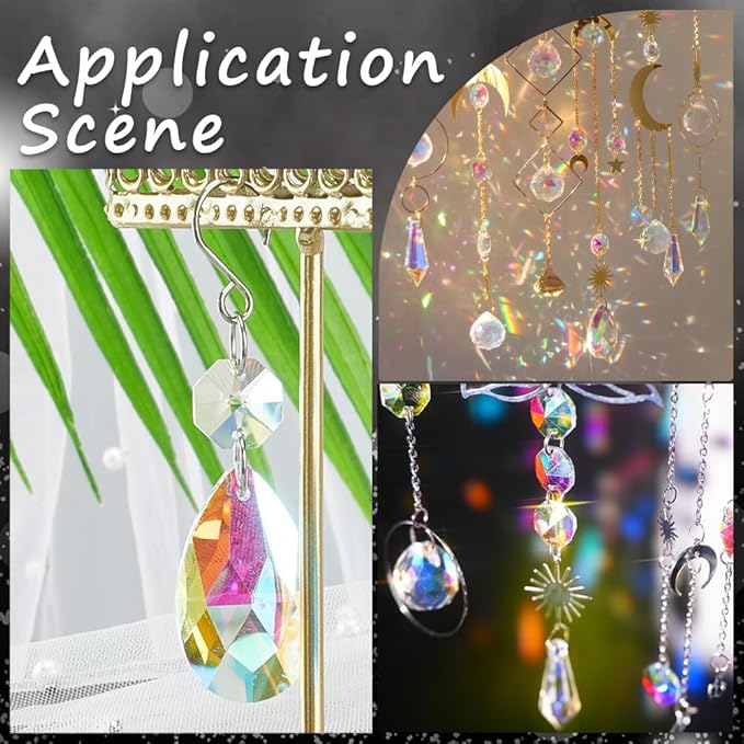 1 Box 120Pcs 14mm Crystal Glass Octagon Beads 2 Hole Prism Bead Bulk Colorful Chandelier Replacement Connector Suncatcher Faceted Spacer Bead for DIY Lamp Hanging Ornament Pendant Jewelry