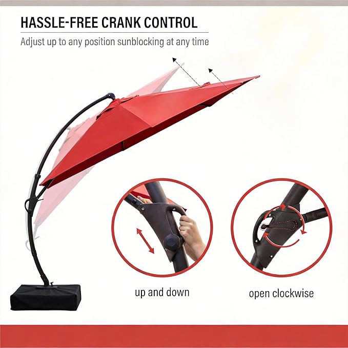 LAUSAINT HOME Outdoor Patio Umbrella with Base included, Deluxe Curvy Cantilever Umbrella Heavy Duty Offset Hanging Umbrella