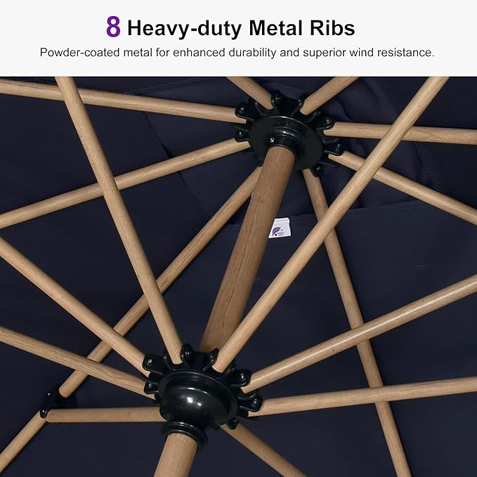 PURPLE LEAF 8' x 8' Square Patio Umbrella Market Umbrella Aluminum Outdoor Table Umbrella with Push Button Tilt & 8 Sturdy Ribs and Crank Square Outdoor Umbrellas for Pool Backyard Deck, Navy Blue