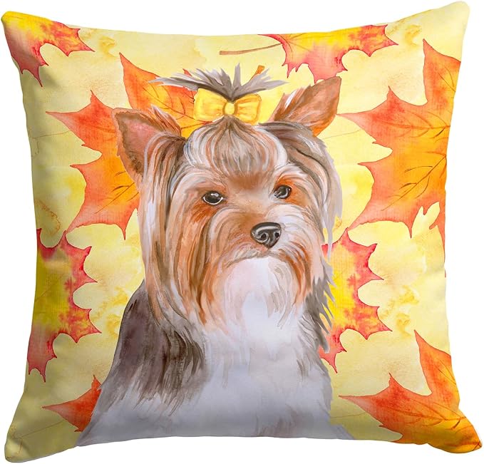 Caroline's Treasures BB9984PW1414 Yorkshire Terrier #2 Fall Fabric Decorative Pillow, Yellow Machine Washable, Indoor Outdoor Decorative Pillow for Couch, Bed or Patio, 14Hx14W