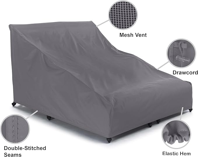 Covermates Elite Double Chaise Lounge Cover – Weather-Resistant Polyester Outdoor Furniture Cover with Mesh Vents, Drawcord Hem, Buckle Straps, UV Protection, Double 66W x 89D x 38H, Charcoal