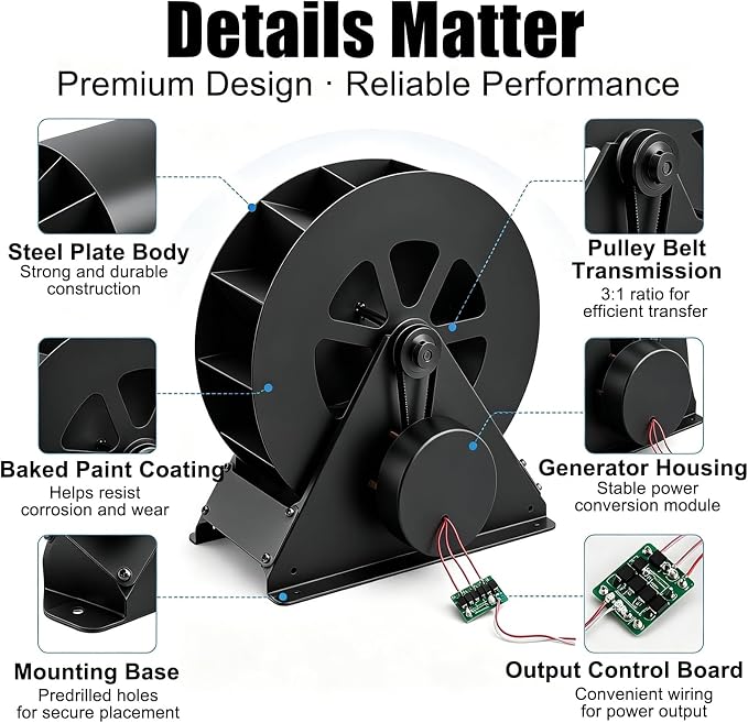 Low-Speed Waterwheel, Water Turbine Generator, Hydro Water Wheel Generator, Compact Generation Structure for Outdoor Rivers, Ponds and Rural Daily Water Supply Use(100w)