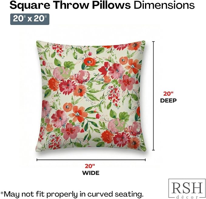 RSH DECOR Square Throw Pillows Set of 2, 20" x 20", All-Weather Pillows, Bettina Garden, Made in USA