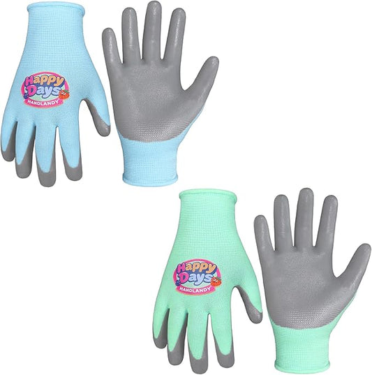 HANDLANDY 2 Pairs Kids Gardening Gloves, Grippy Kids Work Gloves, M | Foam Nitrile Coated Children Toddler Garden Yard Work Cycling Outdoor Playing Gloves for Girls Boys
