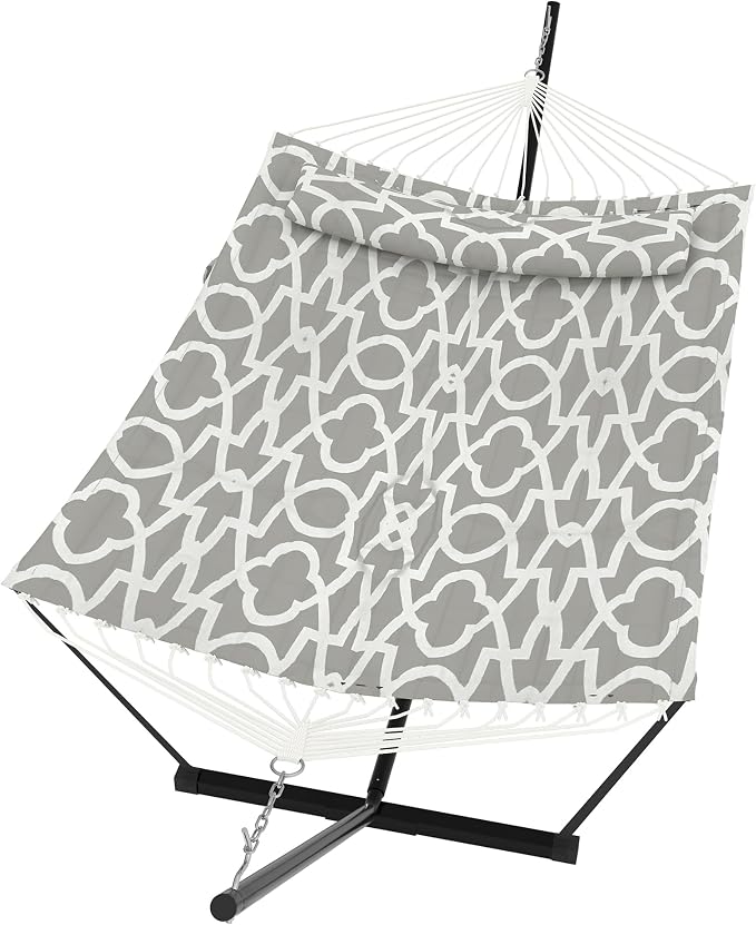 GarveeLife 2 Person Double Hammock with Stand and Pillow - 450 Lbs Capacity Heavy Duty Hammock with Balance Rope, Large Outdoor Hammock for Patio Backyard Poolside