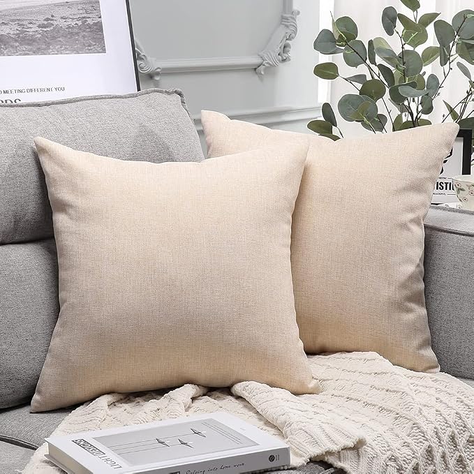 OTOSTAR Pack of 2 Waterproof Outdoor Indoor Throw Pillow Covers 18x18 Inch Garden Decorative Pillow Covers Square Pillowcases Outdoor Patio Cushion Case Pillows for Couch Tent Park Sofa Decor (Beige)