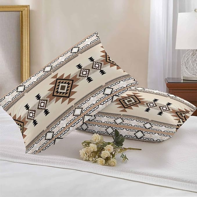 Outdoor Waterproof Throw Pillow Covers Set of 2 Brown Aztec Lumbar Pillowcases 20x12 Inches Western Tribal Boho Pattern Decorative Pillows Cushion Case Patio Pillows for Couch Bed Chair Garden