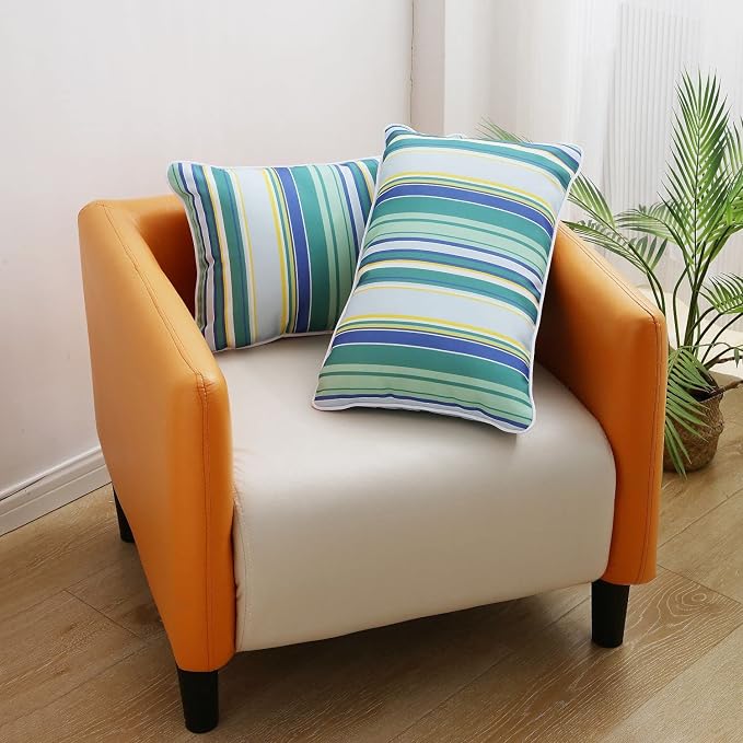 Enipate Outdoor Lumbar Pillows with Inserts, Water Resistant 12 x 20 Inch Striped Toss Pillows for Patio Furniture Decor, Pack of 2