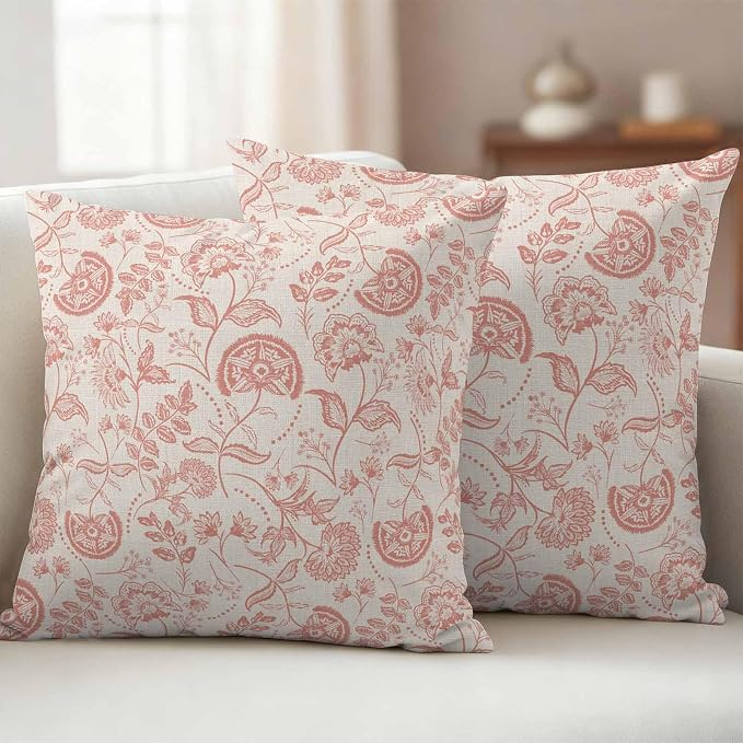 Outdoor Pillow Covers 16x16 Set of 2, Abstract Spring Floral Waterproof Patio Throw Pillow Covers for Couch Sofa Chair, Farmhouse Summer Botanical Rustic Decorative Pillowcases for Throw Pillows