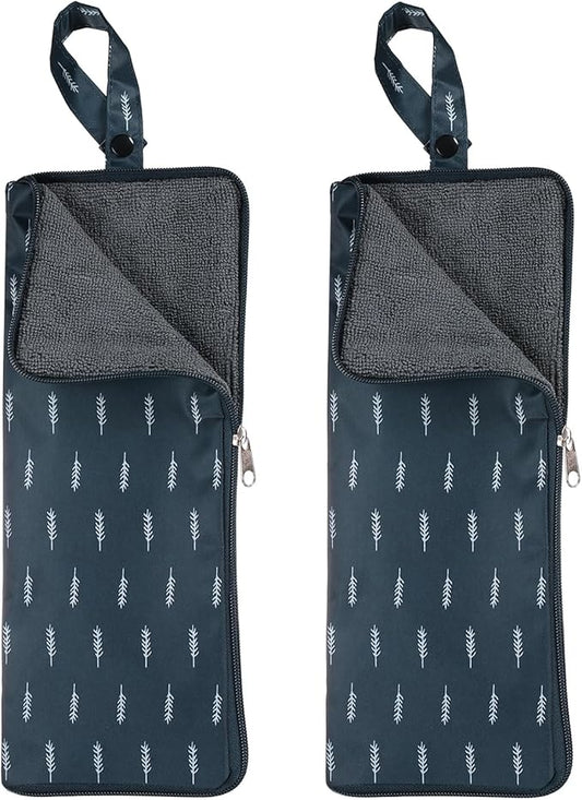 HARFINGTON 2pcs Wet Umbrellas Bag 4.9" x 13.4" Superfine Fiber Strong Water Absorption Umbrella Case Cover Portable Waterproof Case for Storage Travel Home Outdoor, Navy Blue