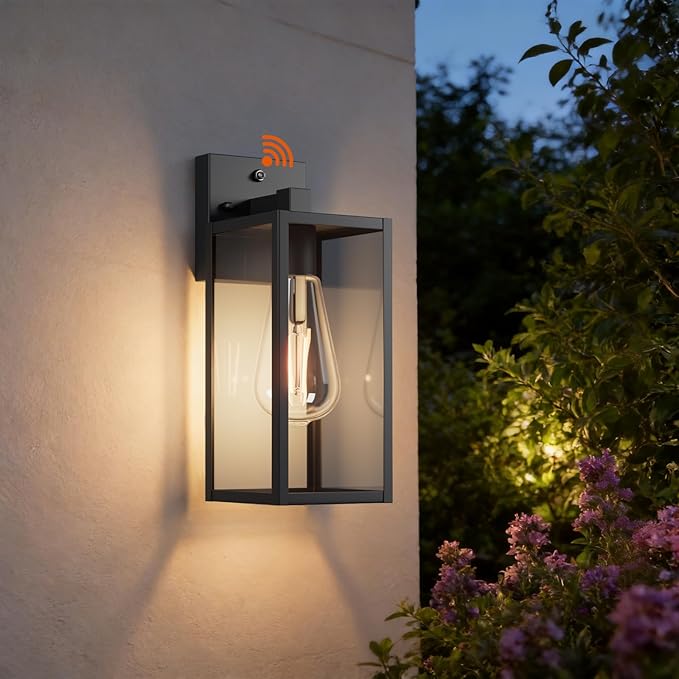 13'' Dusk to Dawn Outdoor Porch Lighting Fixtures Wall Mount, Sensor Exterior Wall Light for House, Ouside Lantern Lamp, Waterproof Wall Sconce Lights, Black Metal Coach Light for Garage Entryway
