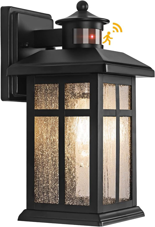 Brilvibera Outdoor Wall Light Motion Sensor, Dusk to Dawn Outdoor Lighting | Exterior Light Fixture, Black Porch Lights & Outdoor Dusk till Dawn Wall Mount Light for House Garage Entryway