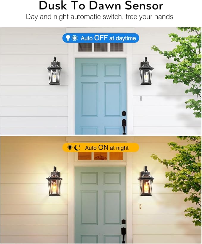 VIANIS Dusk to Dawn Exterior Light Fixture, Waterproof Outdoor Wall Sconce Porch Light for House, 100% Anti-Rust Aluminum Outside House Lights, Farmhouse Coach Lantern for Garage, Front Door 2Pcs