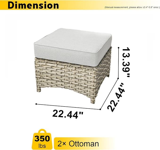 HOOOWOOO 2 Piece Patio Ottoman Set,Outdoor Wicker Ottomans,All Weather Resistant Rattan Deck Ottoman Matching Furniture(Diamond Blue)