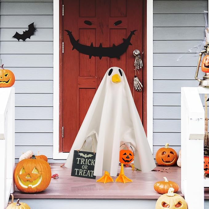 Halloween Goose Outfit Ghost Porch Goose Costume for Outdoor Decor | for 23'' Plastic/Cement Statues, Yard Statue Clothes Silly Lawn Goose Costume Patio Lawn Decor