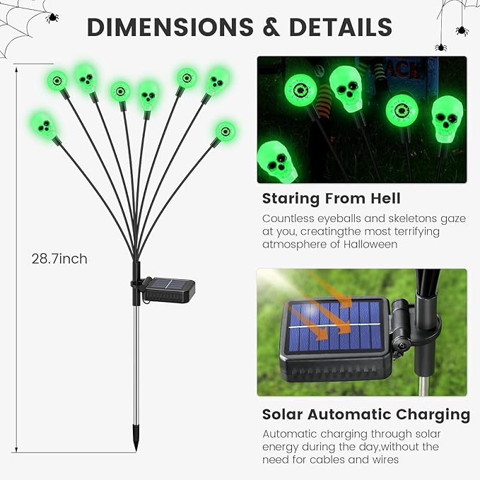 FENSAN Solar Halloween Lights Outdoor,Halloween Decorations Outdoor, Scary Eyeball Lights,2PACKS 16LED,IP65 Waterproof, Decor for Garden/Yard/Patio/Lawn/Pathway(Green)