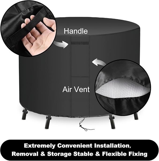 UPGRADE Outdoor Furniture Covers, Custom Size 52"(D) x 20"(H) Round Patio Table and Chair Waterproof Covers, Heavy Duty 420D,Black