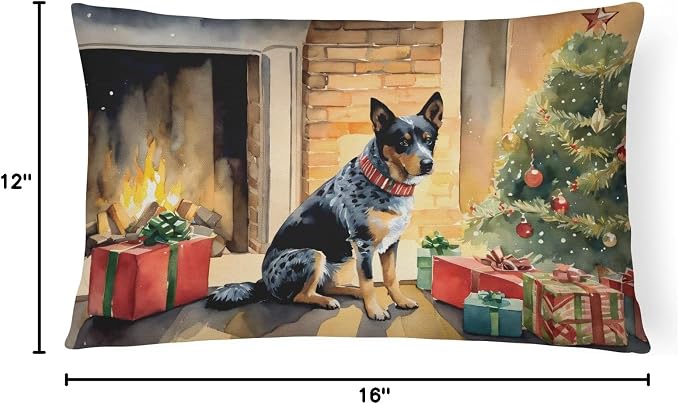 Caroline's Treasures DAC2598PW1216 Australian Cattle Dog Cozy Christmas Throw Pillow Machine Washable, Indoor Outdoor Decorative Pillow for Couch, Bed or Patio, 12HX16W