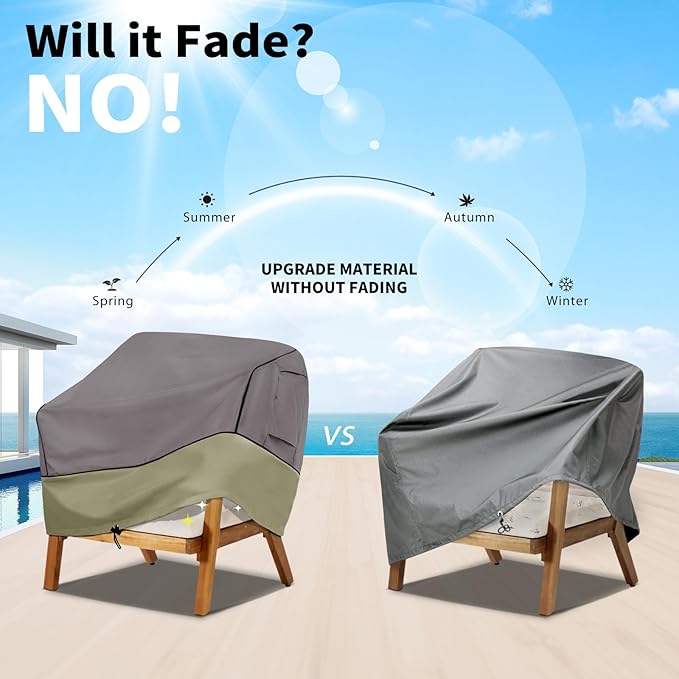 KylinLucky Waterproof Patio Chair Covers 2 Pack 32Wx37Dx36H Inches, All Weather Heavy Duty Outdoor Furniture Covers Grey