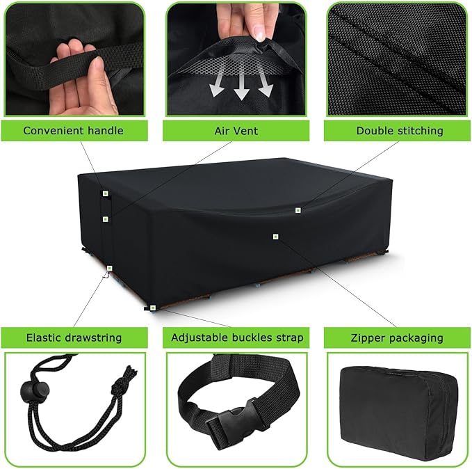 Patio Furniture Covers Waterproof, Heavy Duty 600D Outdoor Furniture Covers for Outdoor Dining Table and Chair,Tear Resistance and Anti-UV,Black,74"L x 47"W x 28"H