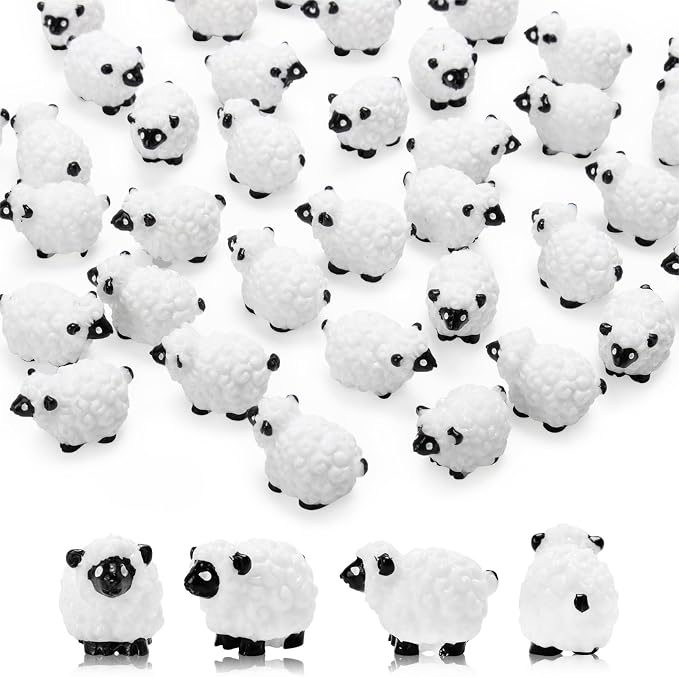 Bbiamsleep 20 Pcs Mini Sheep Figurines Miniature Plastic Sheep Figurines | Tiny Sheep Figurines Small Sheep Figurines Little Sheep for Fairy Garden Micro Landscape Decor Cake Topper