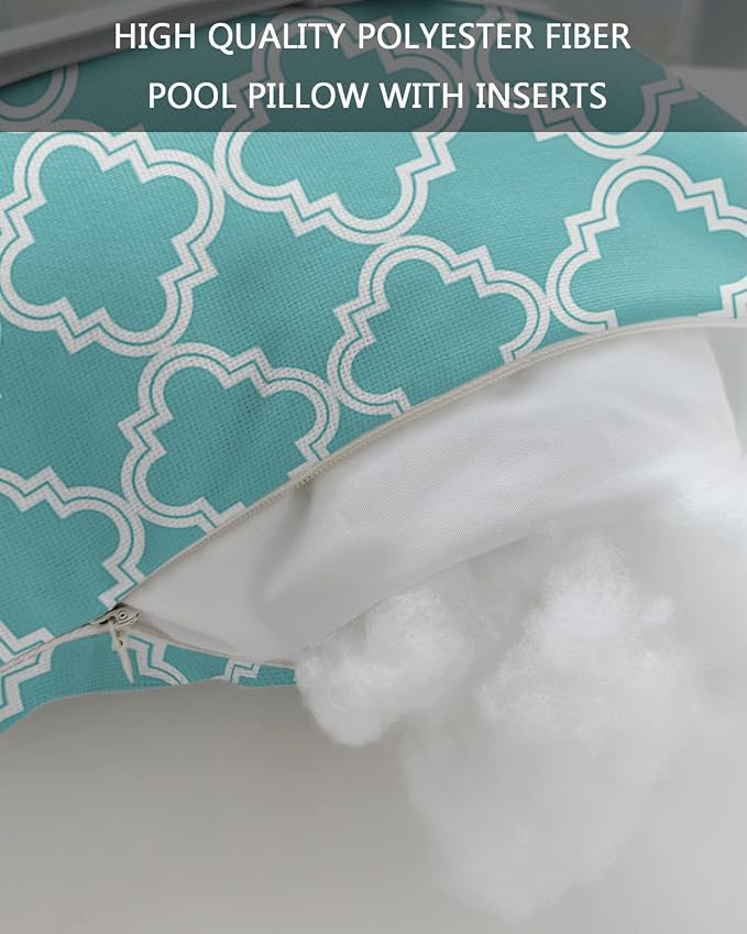 Outdoor Pillows Covers with Inserts Cyan Moroccan Pattern Geometric Waterproof Recliner Pillow with Adjustable Strap Throw Pillows for Patio Furniture Pool Lounge Chair, 11x16 inch, 1PCS