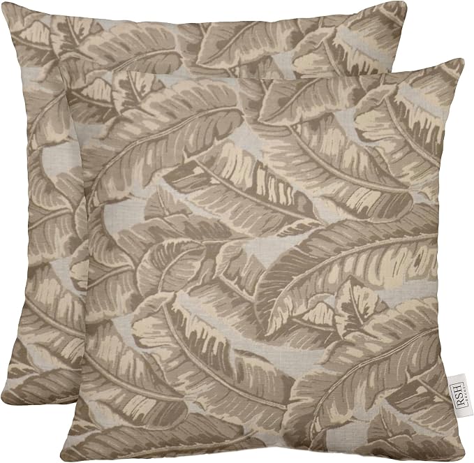RSH DECOR Square Throw Pillows Set of 2, 20" x 20", Outdoor Pillows Waterproof, Outdoor Pillow Covers, Pillow Covers for Couch, Tropics Linden Pebble, Made in USA