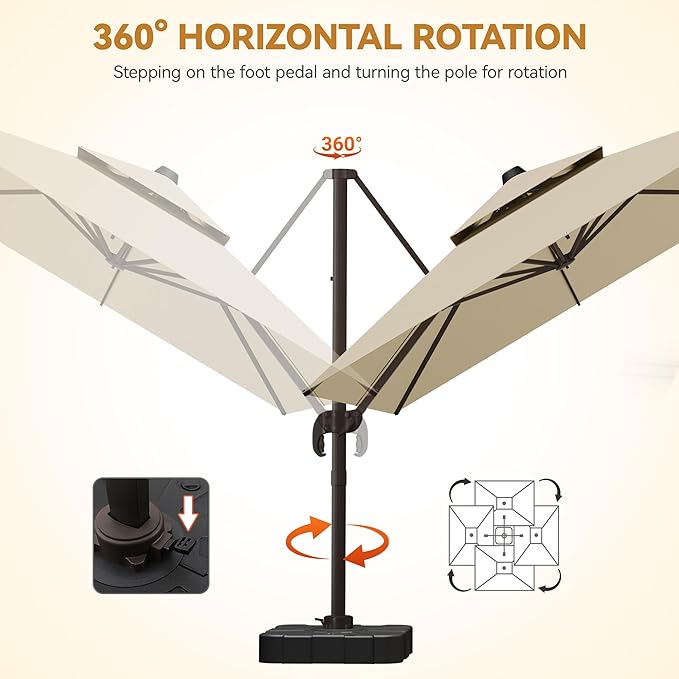 GENTEACO 9x12FT Cantilever Patio Umbrella, Double Top Rectangle Offset Umbrella 7 Angle Tilts & 360° Rotation, Large Heavy Duty Outdoor Sun Umbrella for Pool Market, Beige