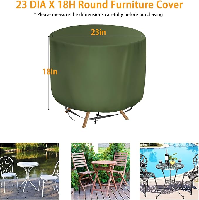 Patio Table Chair Cover (Green), 23" DIA X 18"H, Portable Propane Grill covers, Outdoor Patio Furniture Cover Waterproof for Coffee Table, Hot Tub Side Table with 7.5 Gallon Cool Bar and Wine Cooler