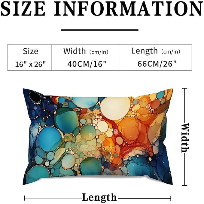 Ink Rainbow Shapes with Gold Rectangular Throw Pillow Cover Abstract Alcohol Ink Textures Cushion Cases 16x26in Modern Accent Decorative Cushion Covers Home Decor for Home Decor Sofa Couch
