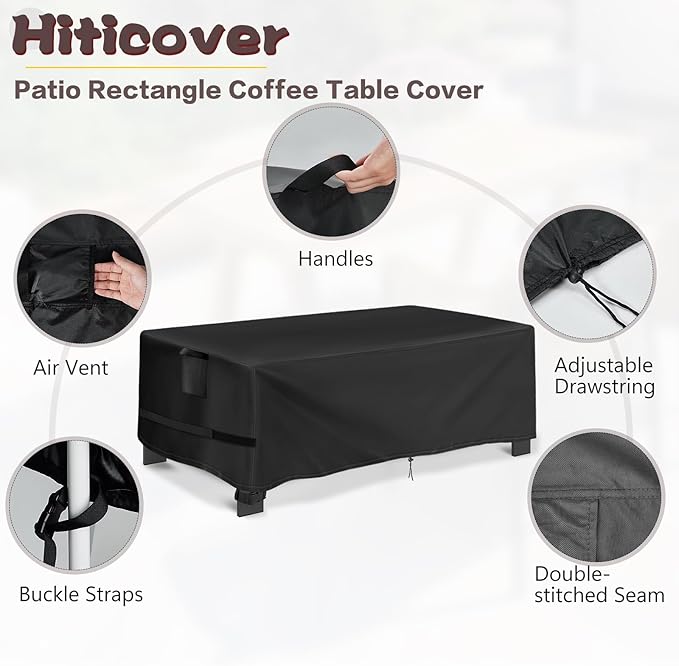Outdoor Coffee Table Cover Rectangle, 44 Inch Waterproof Patio Rectangular Coffee Table Cover, Outdoor Small Furniture Covers for Winter, Rainproof Fade Resistant - 44 x 22 x 16 Inch