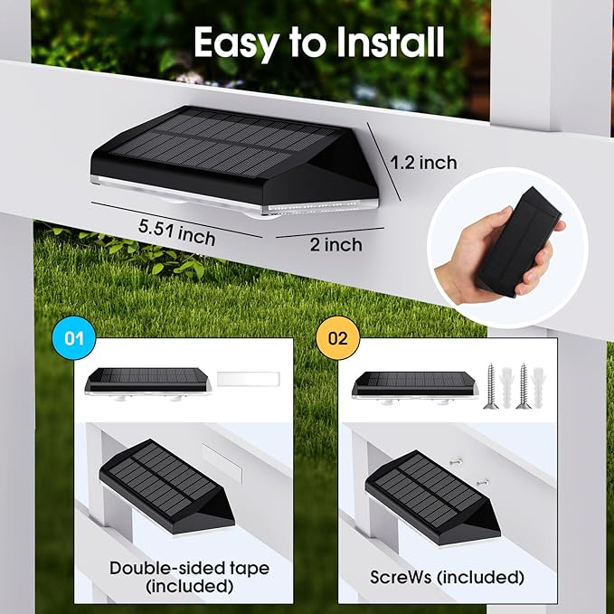 AUDLES Solar Fence Lights Outdoor, 3 Modes Warm/Neutral/Cool White Fence Lights Solar Powered for Outside, IP65 Waterproof, 60 Lumens Solar Light for Step, Pathway, Garden, Deck, Stairs - 12 Pack