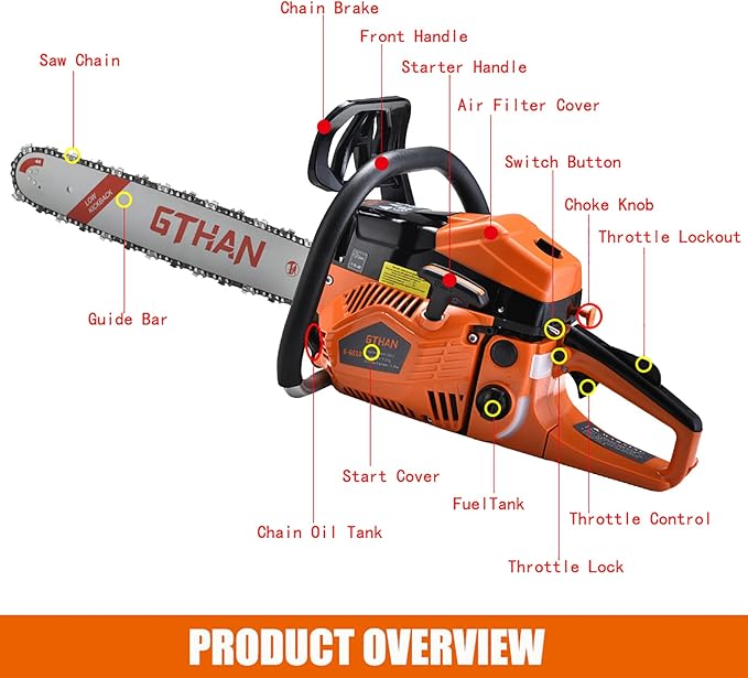 Gas Chainsaw 62cc 20 Inch Chain Saw 2-Stroke Chainsaw Gas Powered 4.2hp Handheld Cordless Petrol Gas Chain Saws for Trees Wood Farm Garden Ranch Forest Cutting
