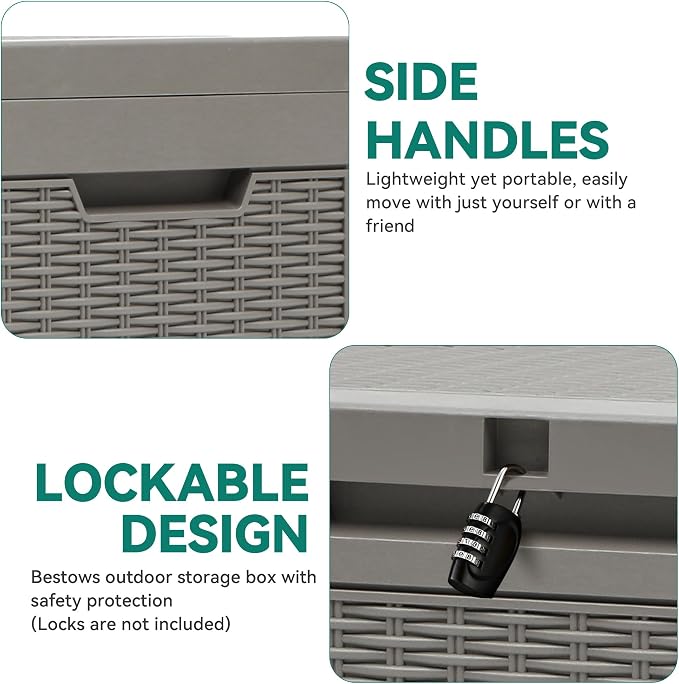 YITAHOME 60 Gallon Outdoor Storage Box, Large Water Resistant Resin Deck Box, Indoor Outdoor Lockable Rattan Storage Container for Patio, Garden, Cushions, Tools, Equipment (Taupe)