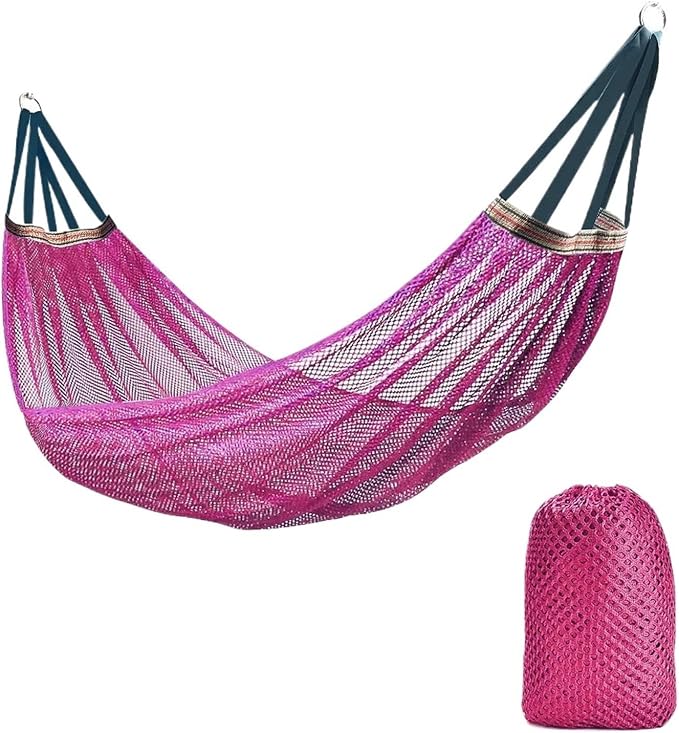 Outdoor Hammock with Ice Silk Mesh, Swing Bent Pole Anti-Tip Camping Travel Accessories