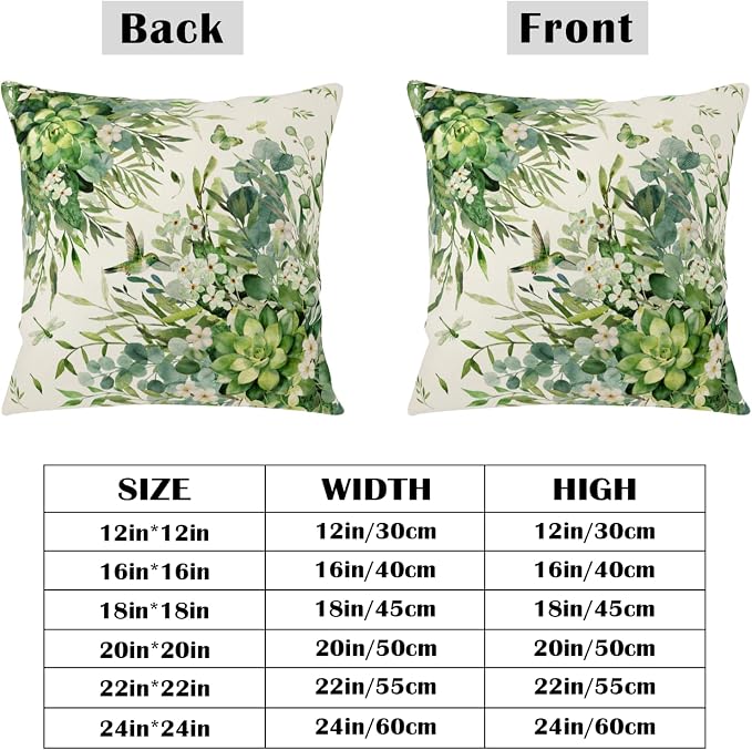 Eucalyptus Leaves Pillow Covers Watercolor Greenery Throw Pillow Covers 18x18 Set of 2 Spring Sage Green Leaf Floral Pillow Cases Green Succulent Cushion Cases for Home Sofa