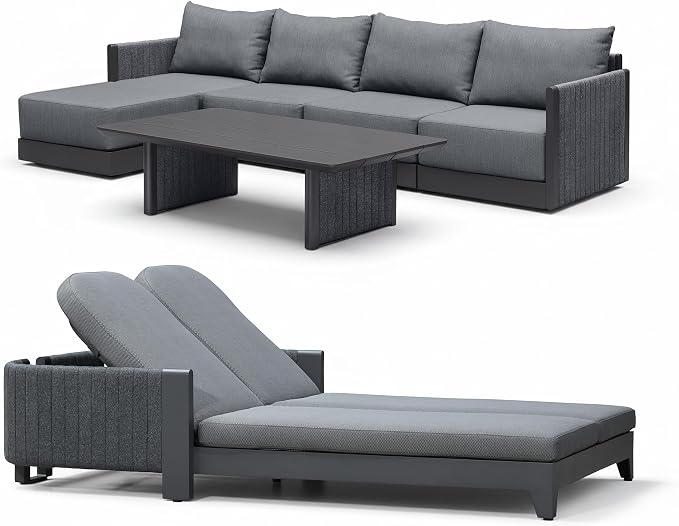 PURPLE LEAF Patio Furniture Set with 2 Person Lounge Chair 7 Pieces Outdoor Conversation Sets with Coffee Table Patio Sofa with Cushions Manual Weaving Furniture for Porch Lawn Backyard Gray