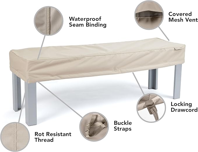 Covermates Ultima Outdoor Rectangular Dining Table Top Cover – Rip-Resistant All-Weather Water & Rip-Resistant Polyester, Mesh Vent, Drawcord & Buckle Straps, Square 24W x 24D x 6H, Ripstop Tan