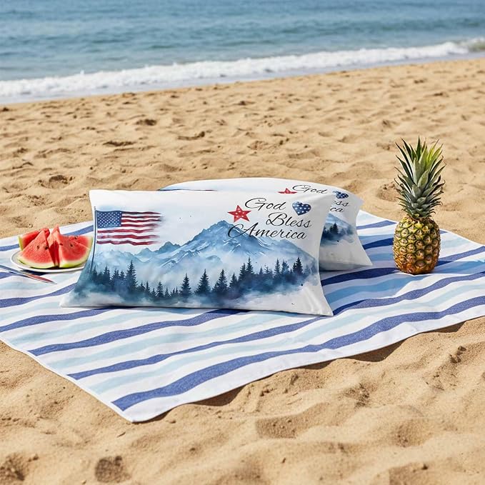 4th of July American Flag Outdoor Pillow Covers 20x12 Inch Lumbar Pillow Covers Set of 2 Waterproof Decorative Throw Pillow Cases Independence Day Forest Cushion Covers for Patio Furniture Garden
