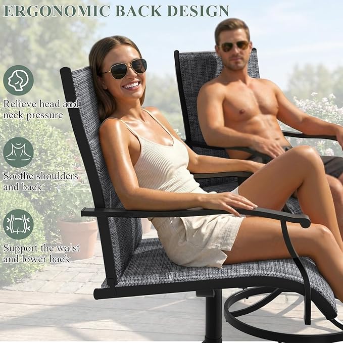 9 Pieces Patio Table and Chairs Set, 75.6" Metal Dining Table with Umbrella Hole, 8 High Back Textilene Swivel Chairs,Dining Table Set for 8, Outdoor Furniture for Porch Deck Yard Balcony, Grey