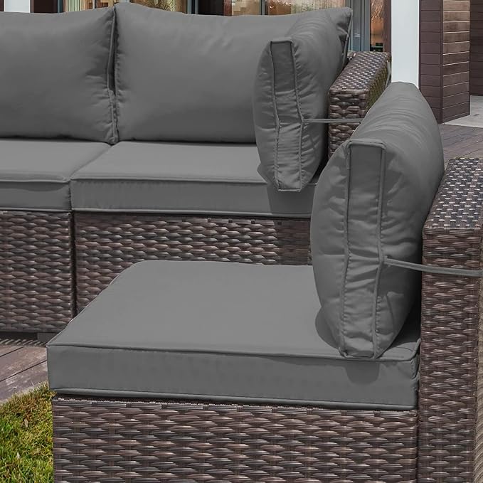 10 Pieces Outdoor Patio Furniture Set,Outdoor Sectional Furniture with 43" 55000 BTU Gas Propane Fire Pit Table,All Weather PE Rattan Wicker Patio Conversation Set with 2 Ottomans,Grey