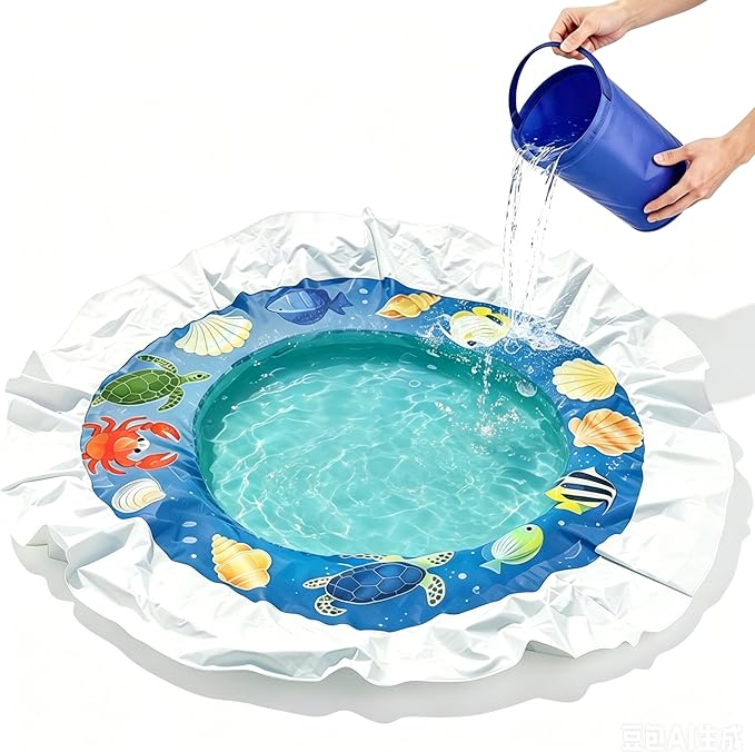 7.2x7.2 Ft Baby Beach Pool, Beach Pool for Toddler, 2 in 1 Kiddie Puddle Pool, Kids Beach Play Blanket with Water Bucket, Large Beach Puddle for Seaside & Outdoor Camping Vacation