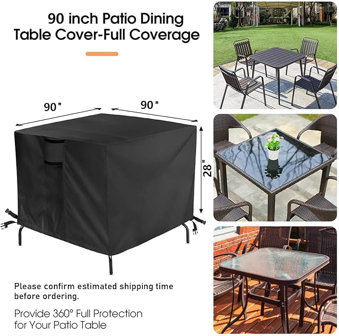 Outdoor Square Table Cover 90Inch,Waterproof Patio Square Furniture Covers,Heavy Duty Outside Squares Furniture Cover - 90 x 90 x 28 Inch