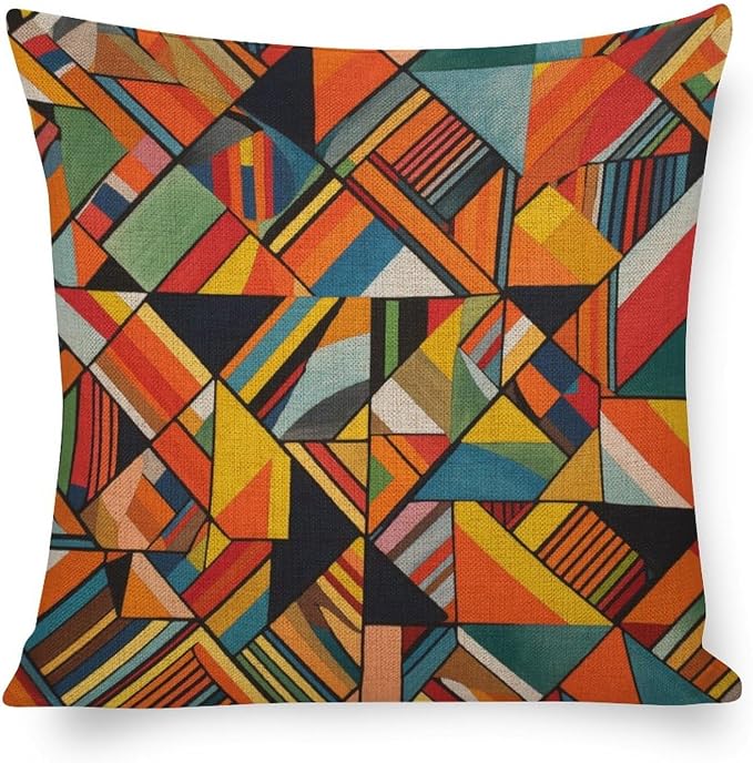Linen Cushion Case Outdoor Home Decoration Summer Orange Rust Colorful Multicolor Cushion Covers Colorful Fun Aesthetic Mid Century Modern Gomestry Farmhouse Pillow Covers Decorative 20"x20"