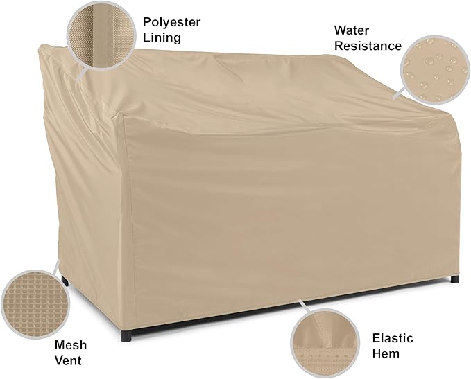 Covermates Classic Outdoor Patio Sofa Cover – Heavy-Duty 12-Gauge Vinyl with Polyester Lining, Elastic Hem & Mesh Vent for Moderate Weather Protection, 76W x 36D x 36H, Classic Tan