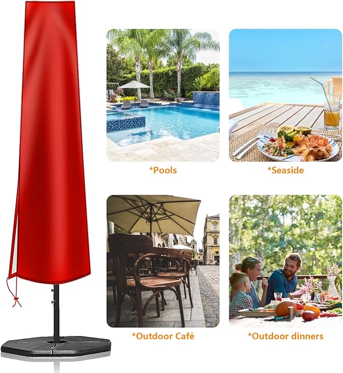 OKPOW Umbrella Cover 420D Oxford Fabric Patio Umbrella Covers Waterproof with Zip, for 9ft to 12ft Garden Outdoor Umbrella(Red)