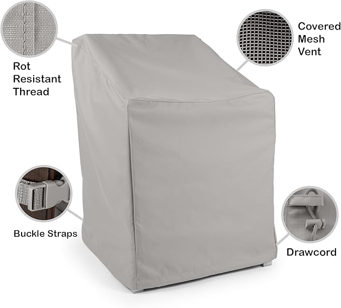 Covermates Ultima Outdoor Chair Cover – All-Weather Water & Rip-Resistant Patio Furniture Protection Heavy-Duty 600D Polyester, Mesh Vents, Buckle Straps & Drawcord, 32W x 32D x 35H, Ripstop Grey