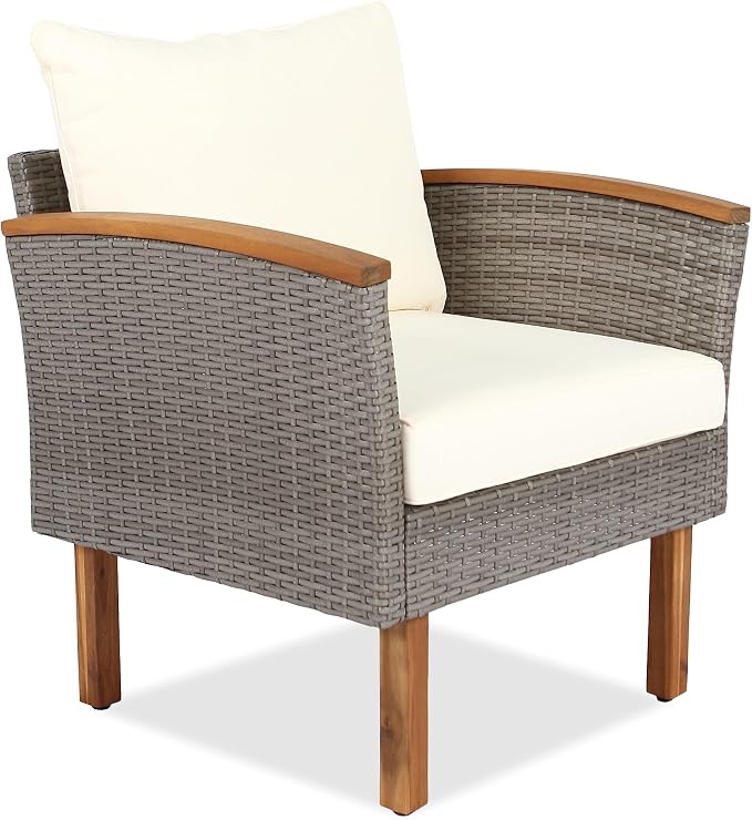 VilroCaz 9-Piece Outdoor Patio Sectional Sofa Set, PE Rattan Conversation Sofa Set with Acacia Wood Legs, Modern All Weather Outdoor Garden Furniture Set with Comfortable Cushion and Coffee Table
