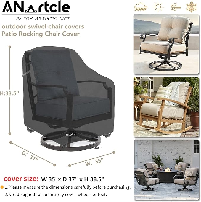 ANartcle Swivel Patio Chair Cover 4 Pack,600D Waterproof Heavy Duty Outdoor Chair Cover(35 W x 37 D x 36 H inches),Patio Furniture Covers,Outdoor Furniture Covers Waterproof,Black