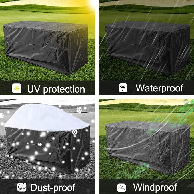 Outdoor Deck Box Cover - 420D Waterproof Patio Storage Box Cover - Protects from Rain, Wind and Snow - Black - 62"L x 30"W x 27"D